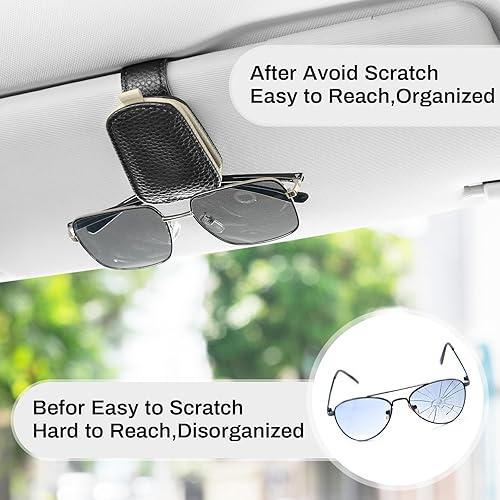 Miniatura 6 de SINGARO Soporte para lentes de sol para coche, hebilla magnética de cuero para visera, clip para lentes de sol, clip para tarjeta y almacenamiento