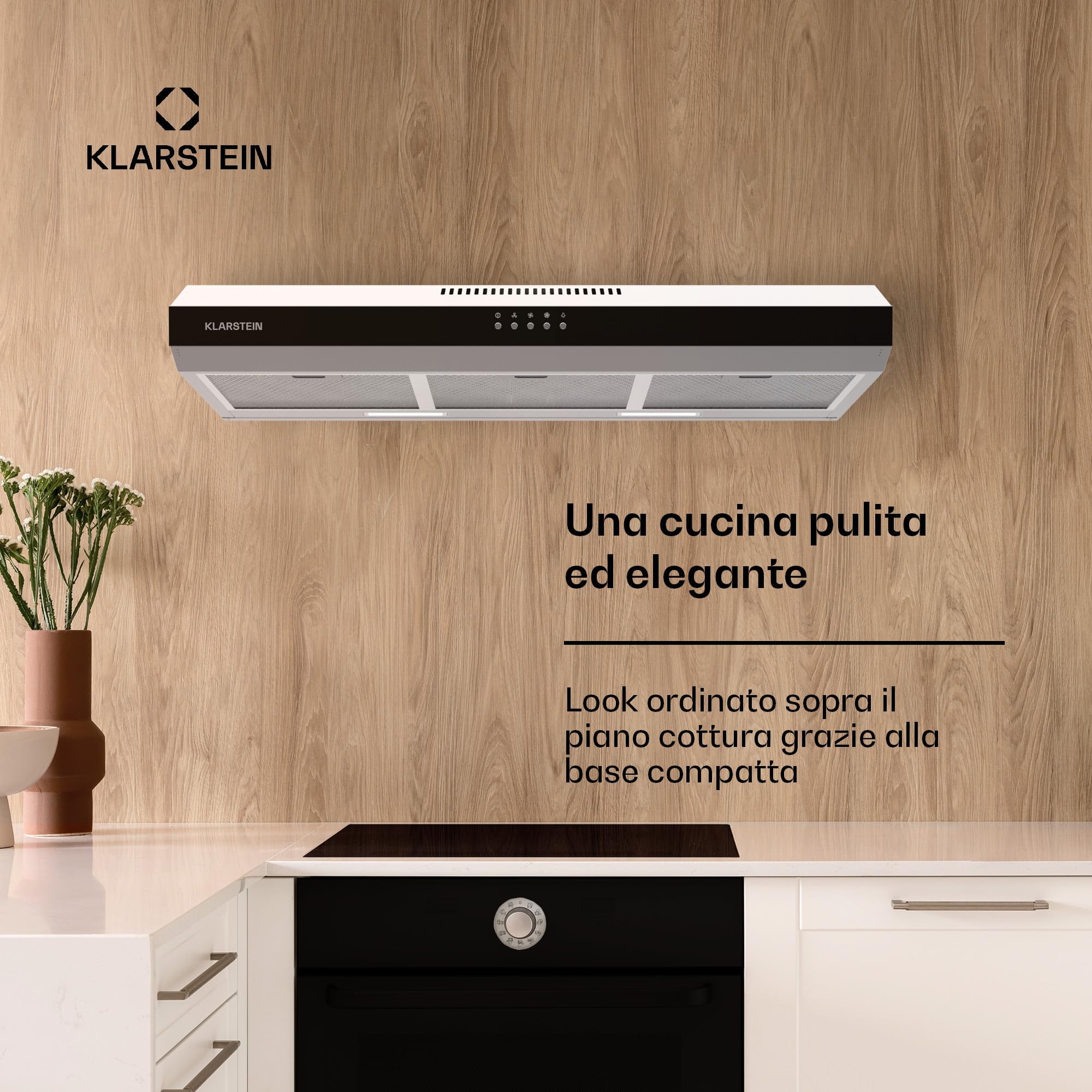 Klarstein Contempo 90 Cappa Aspirante da Incasso, 90cm, 200 m³/h, LED, Filtri ai Carboni Attivi, Argento