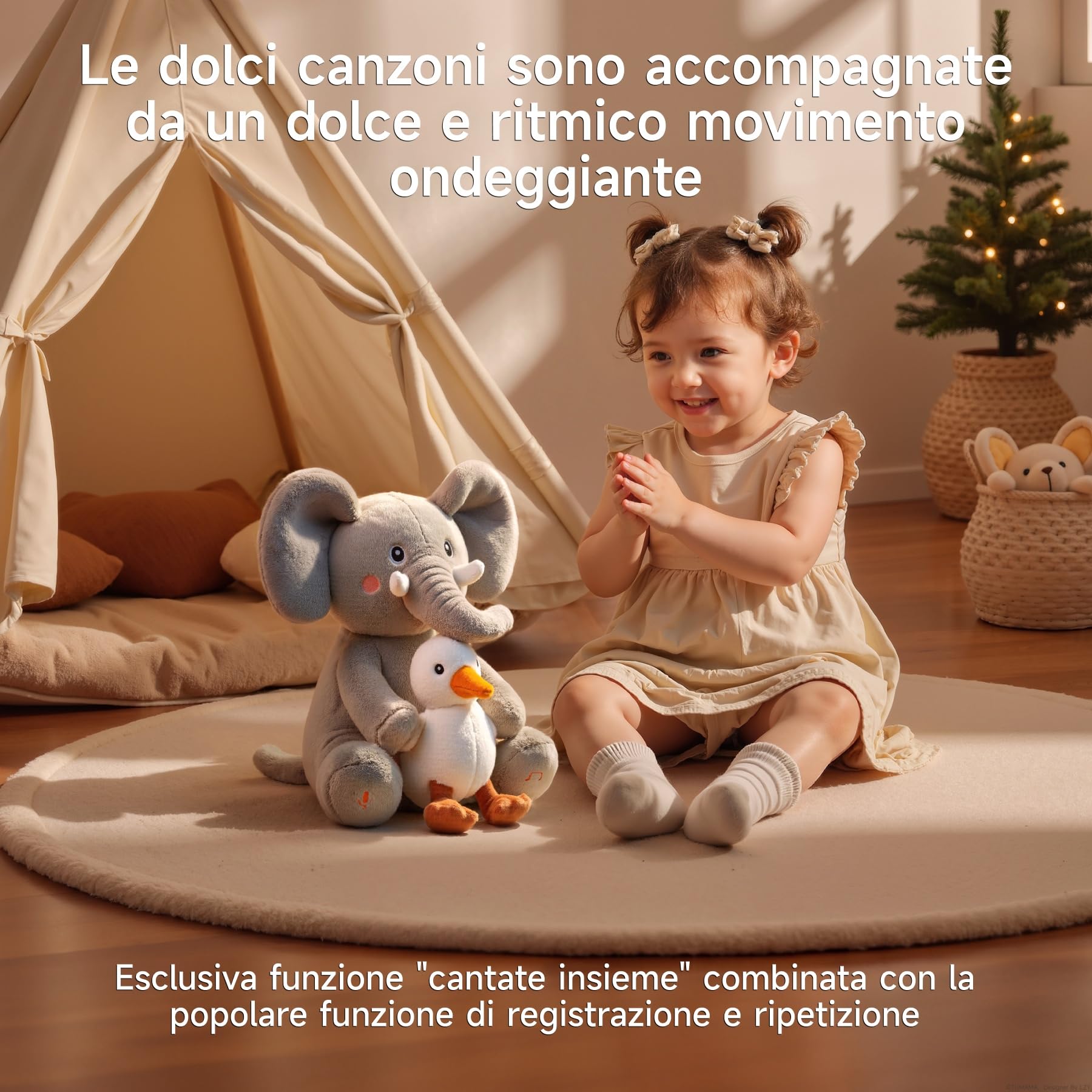 TUMAMA KIDS Giocattoli Elefante Che Balla e Ripete, Peluche Interattivo Animali Parlante Paperella, Elettronico Giocattolo Coccoloso, Copia Parlano, 6 Musica, Testa Ondulante per bambini 3 4 5 8 Anni