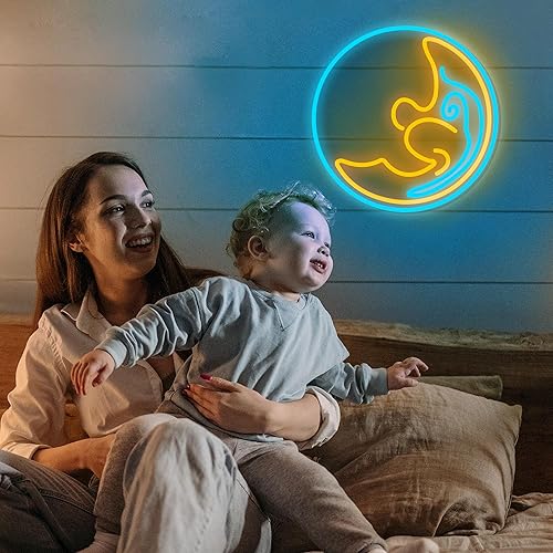 Miniatura 2 de Eufrozy Letrero LED de neón para decoración de pared, letrero de luz LED de luna azul, 10 letreros LED regulables con iluminación alimentada por