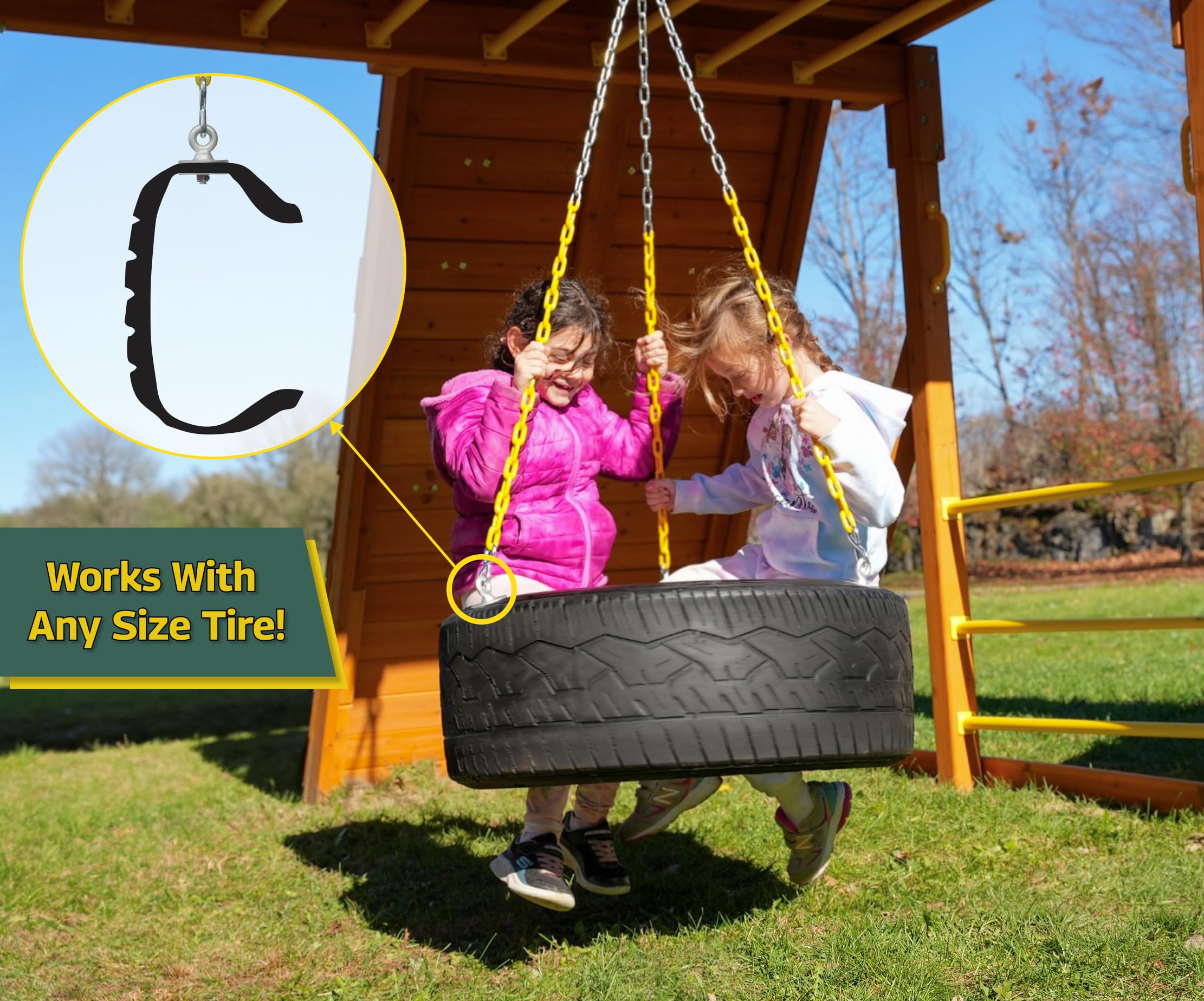 DIY Tire Swing Kit for Tree or Wooden Swing Set Beam | Heavy-Duty Swivel Allows for 360-Degree Spinning | Pinch Free Plastic Coated Chains | Swingset Hardware Kit Only | 250 lb Capacity - Image 6