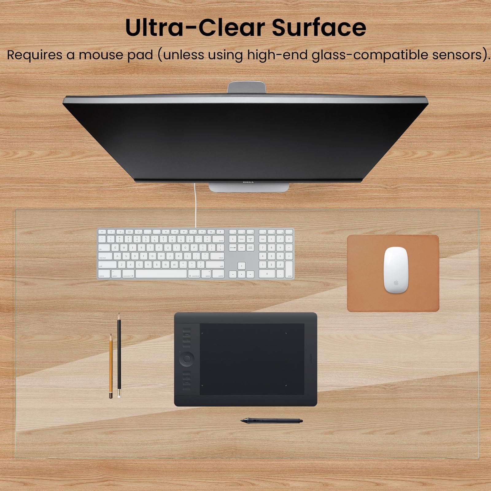 Schreibtischunterlage aus gehärtetem Glas mit abgeschrägten Kanten, 81,3 x 50,8 cm, transparente Schreibtischunterlage für Tastatur und Computer-Monitor, Glas-Schreibtischunterlage für den