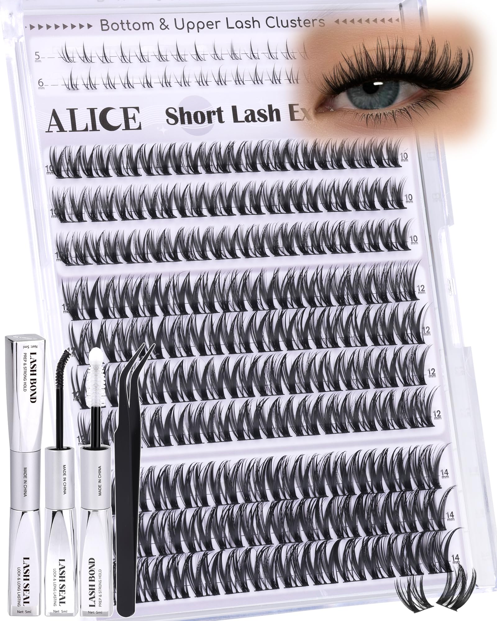 Flaunt Lash Clusters Kit Natural Wispy Lash Extension Kit Short 10mm-12mm-14mm Cluster Eyelash Extension Kit Individual Lashes Kit