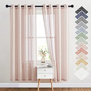 NICETOWN Flax Natural Blend Semi Sheer Curtains 72" L for Nursery, Decorative Grommet Semitransparent Casual Window Treatment Privacy Protect for Flat/Apartment, 52" W, 2 PCs, Dusty Blush