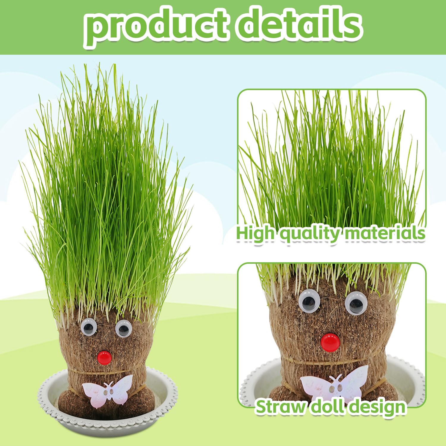Mini Bonsaï Tête d'Herbe Grass Head avec Plateau - 2 Plantes (M3)