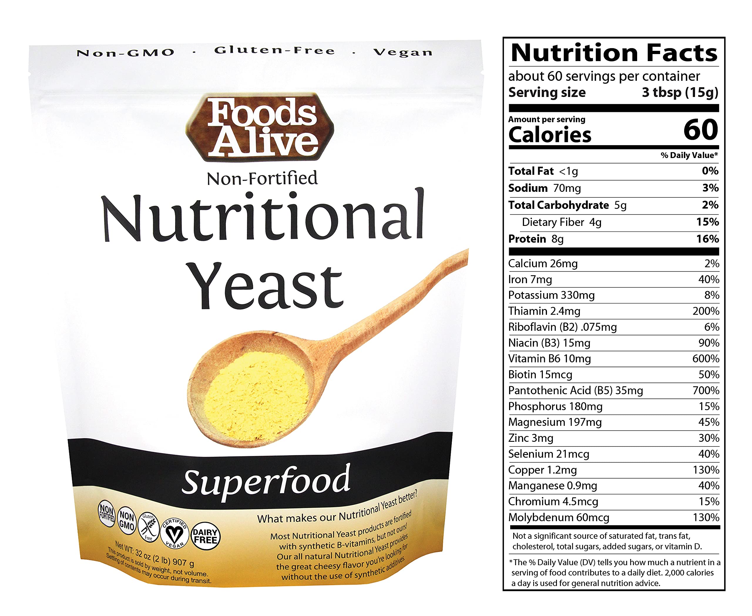 Foods Alive Nutritional Yeast Flakes (Bulk 2lbs) NonFortified