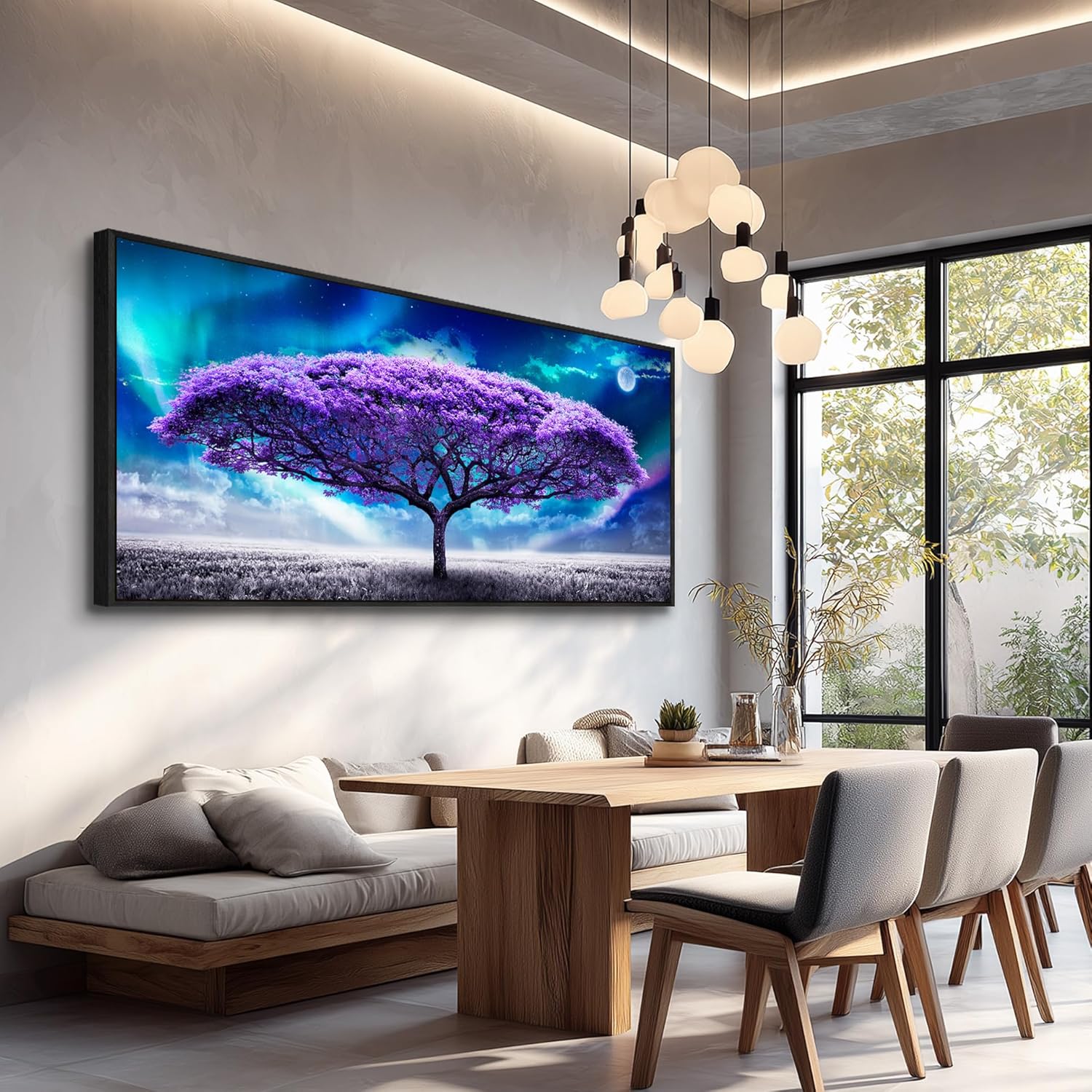 Lapremoly Tree of Life Wall Art Purple Paintings Artwork For Walls Aurora Canvas Prints Decorations For Living Room Colorful Landscape Picture Abstract Wall Decor for Bedroom Home Office Large Framed