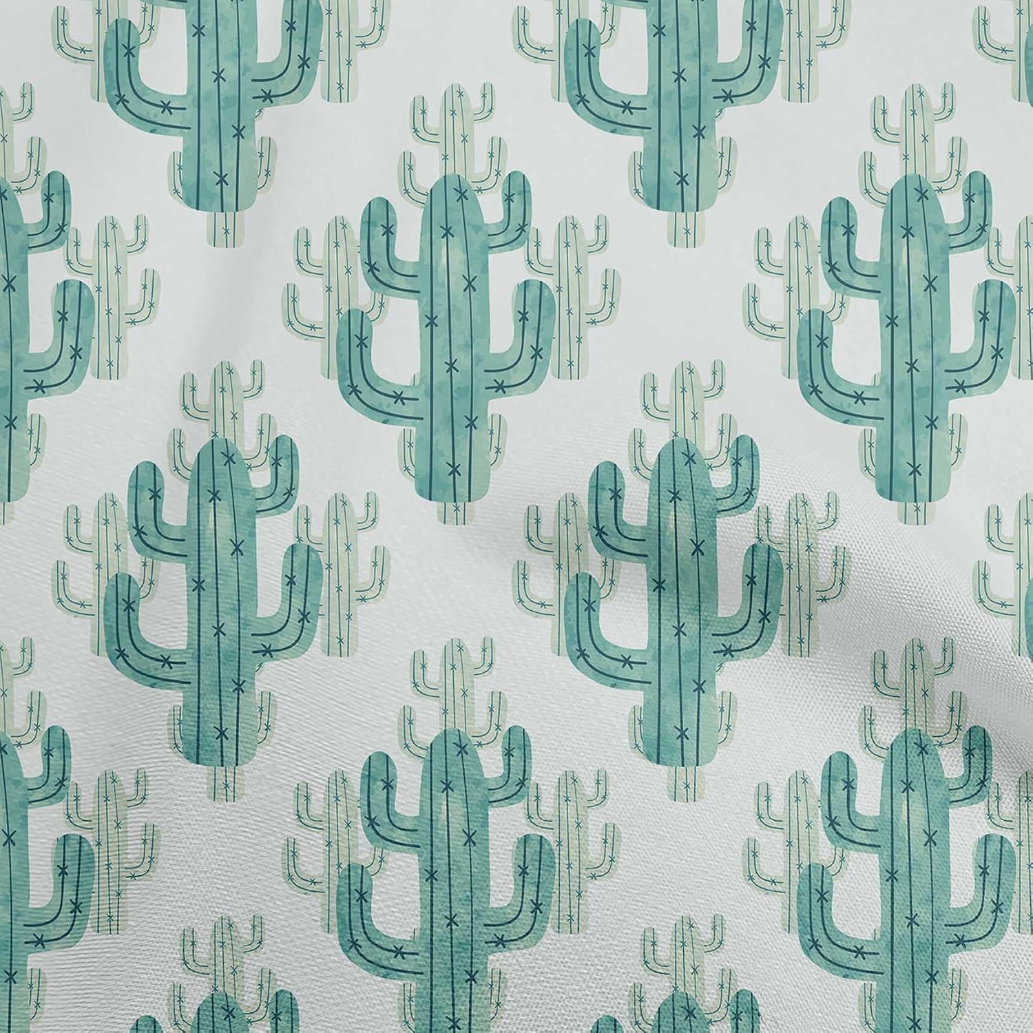 oneOone Cotton Flex Blue Fabric Cactus Sewing Fabric by The Yard Printed DIY Clothing Sewing Supplies 40 Inch Wide