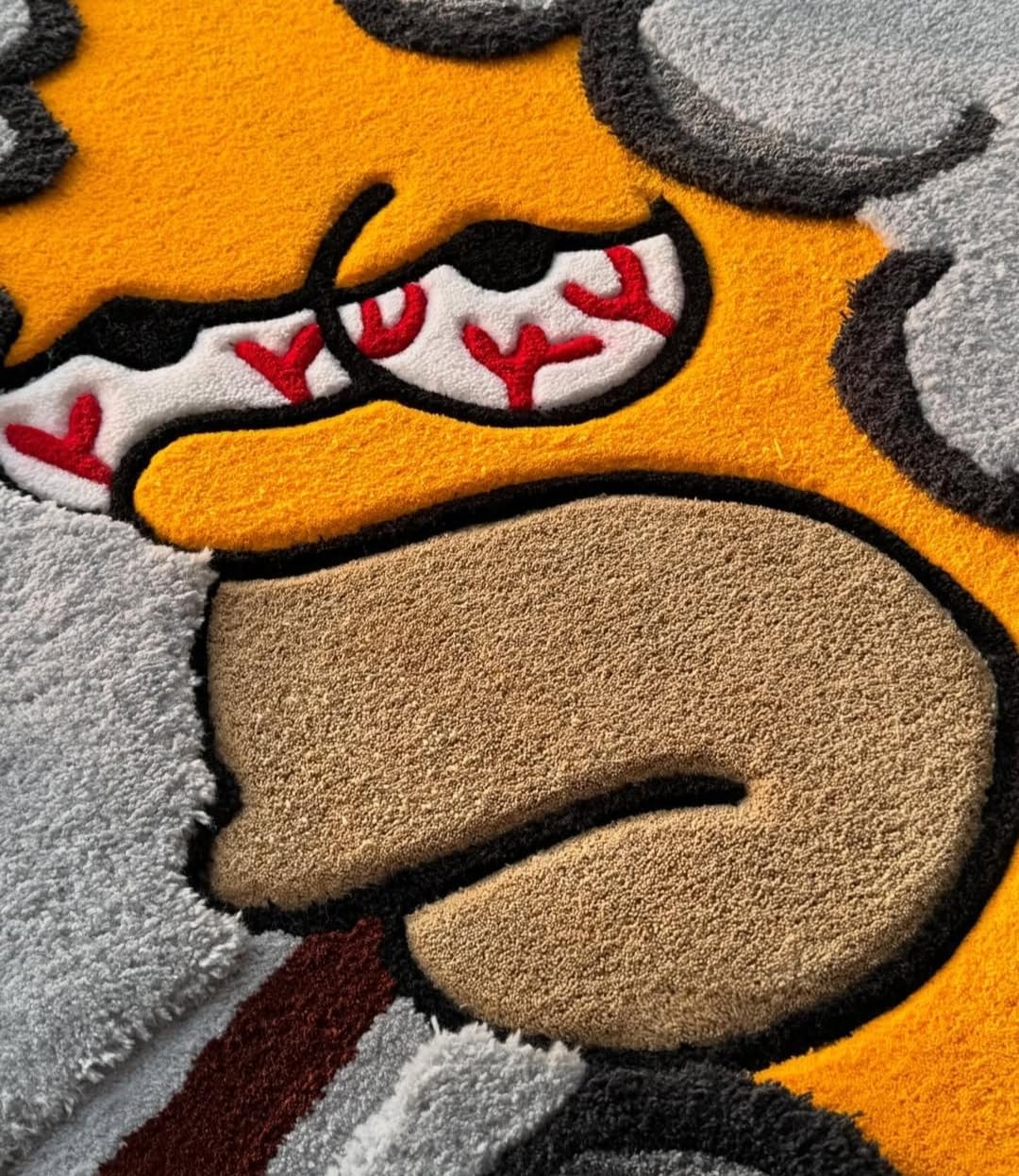 Cartoon Character Area Rug, Gray, Tufted, Fun Angry Face Design, Living Room Floor Mat (7' x 10' Feet)