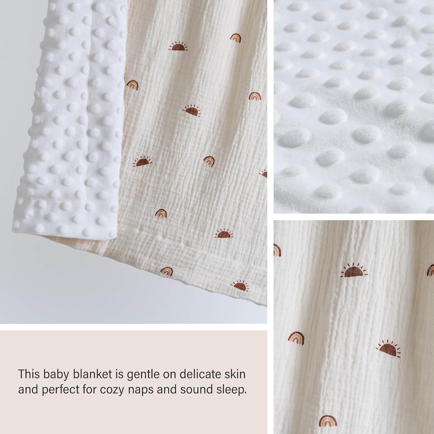 Meracorallo 30" x 40" Baby Blankets, Cozy Soft Muslin Fleece Nursery Blanket, Infant Toddler Bedding Crib Cot Stroller Blanket with Muslin Cotton Front and Minky Dotted Fleece Backing, Sun Rainbow - Image 7