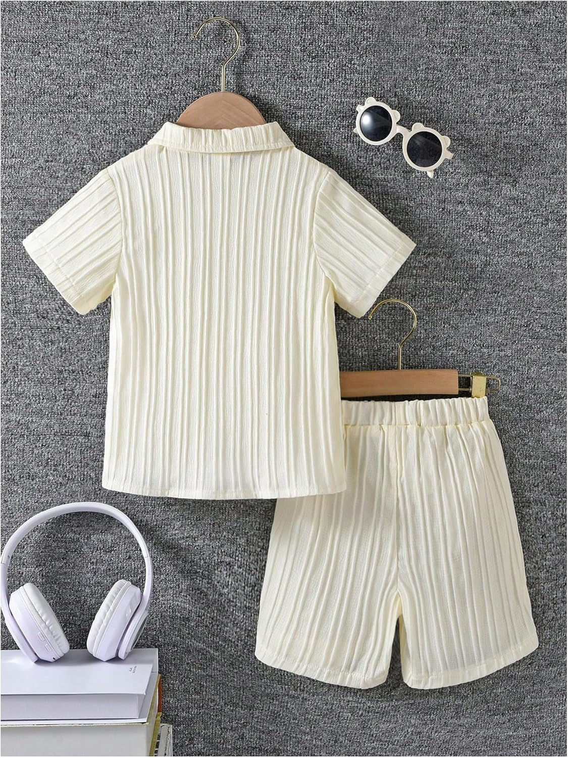 SweatyRocks Boy's 2 Piece Summer Vacation Outfits Short Sleeve Collar Button Down Shirt and Shorts Clothing Set - Image 2