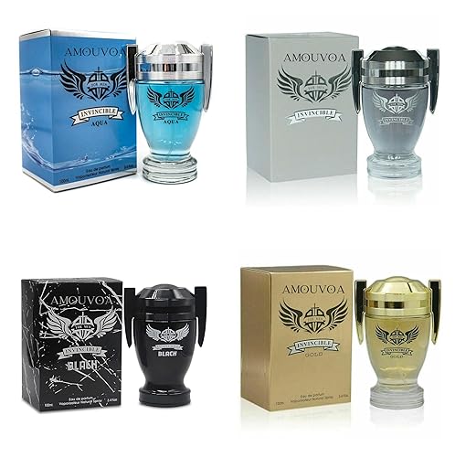 Invincible - Juego de 4 botellas de colonia para hombre, colección clásica, Eau de Parfum en espray natural, aroma fresco de aguamarina, regalo para