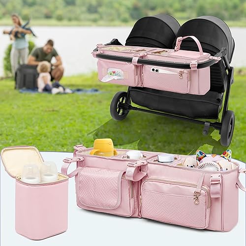 Miniatura 6 de Organizador de cochecito doble Compabitle con BOB Duallie y Baby Jogger City Mini GT2 Cochecito doble, organizador de cochecito doble con portavasos