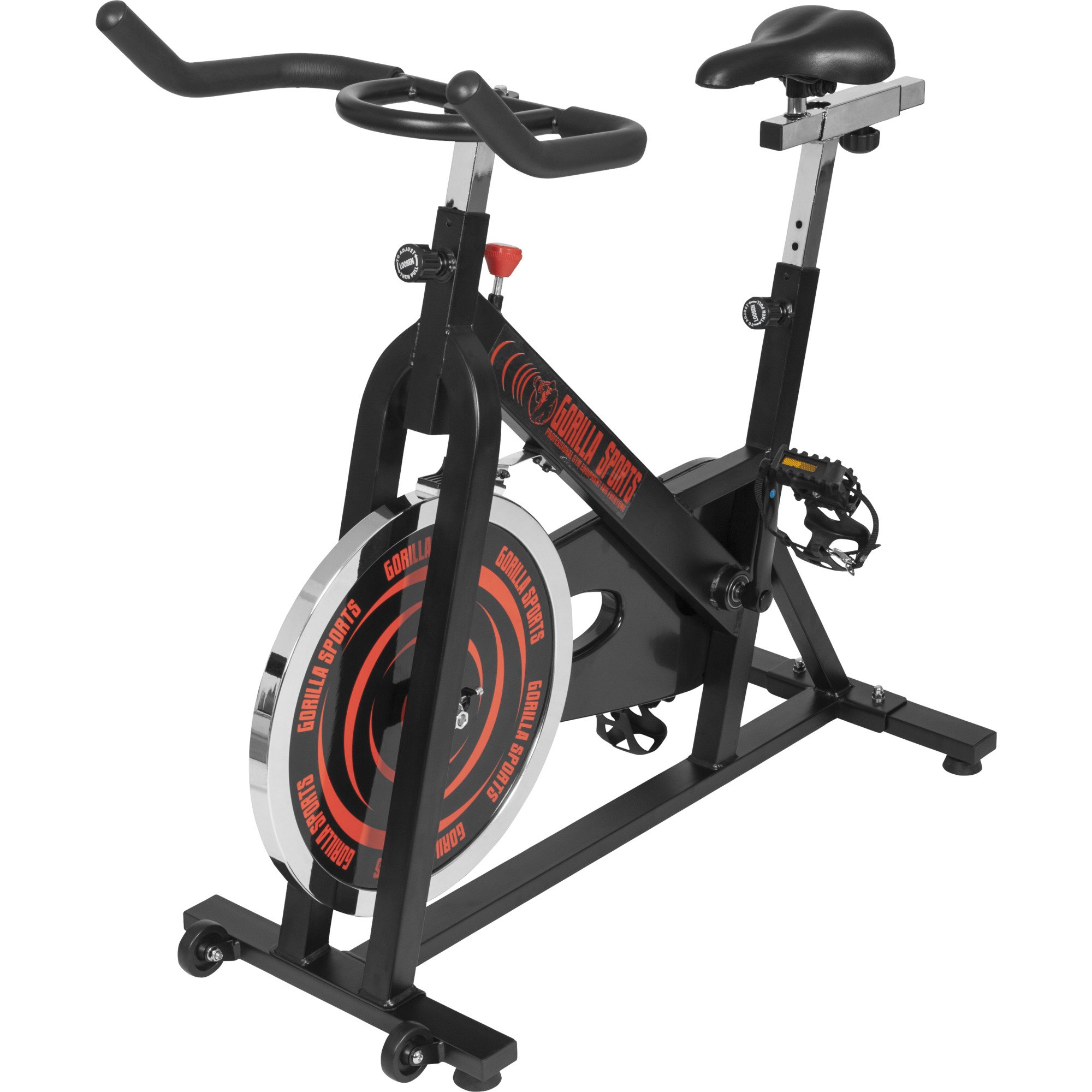 GORILLA SPORTS® Indoor Cycling Bike mit 13-kg-Schwungrad, bis 110 kg | Stufenloser Widerstand, 11-fach verstellbarer Sattel und 5-fach verstellbarer Lenker, Kettenantrieb für Home-Gym und Cardio