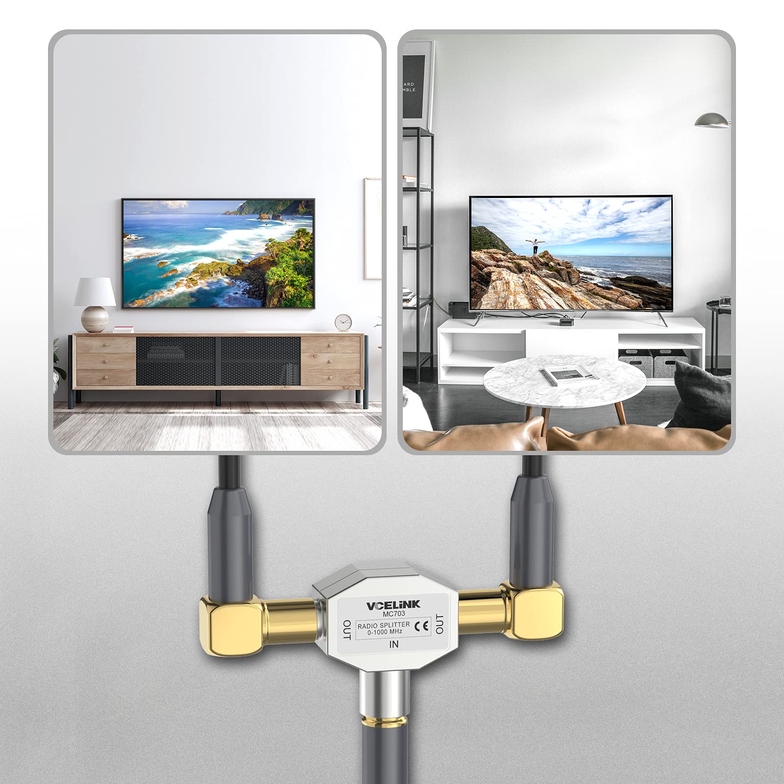 Distribuidor antena TV 1 hembra 2 machos blindado coaxial