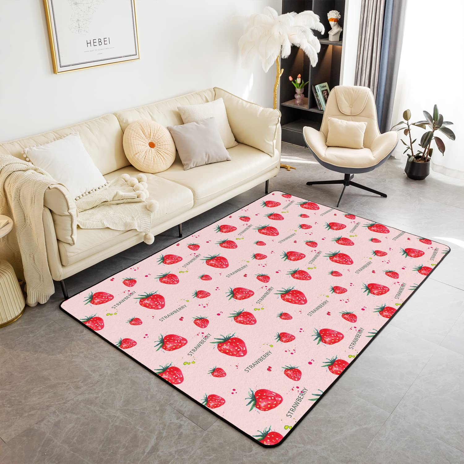 Loussiesd Strawberry Area Rug Tropical Fruit Floor Mat Durable Indoor Entry Rug Rug Mats Pink Red Strawberry Entrance Rug Soft Carpet for Livingroom Laundry Bedroom Playing Room Bedroom 100 * 150cm โ image 1