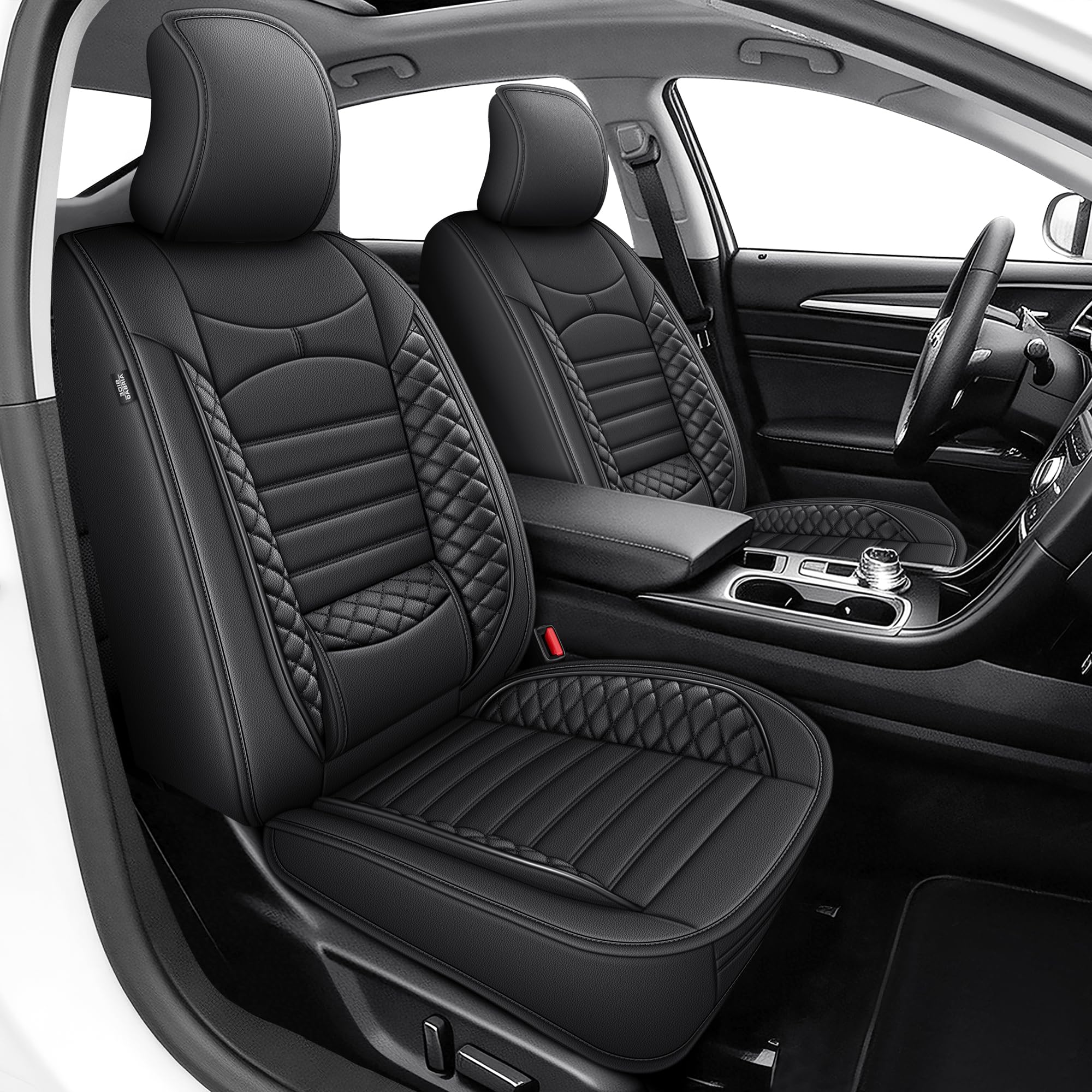 Custom for Ford Fusion Seat Covers SE/Titanium/S/SEL/Sport/Platinum 2013 2014 2015 2016 2017 2018 2019 2020 Car Seat Covers Full Set Faux Leather Car Seat Cushion Protector (Black, 5 Seats)