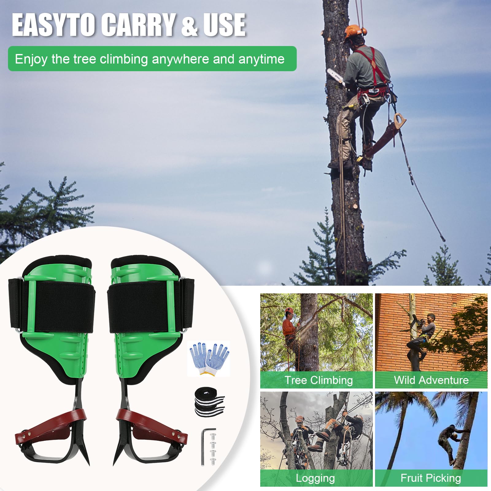 Juego de picos para escalada de árboles, crampones de artefacto para árboles, juego para practicar escalada de árboles, supervivencia en la selva, herramienta de escalada de árboles, cinturón de