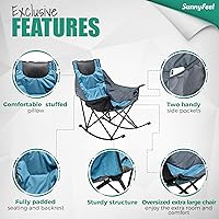 Vista 6 de SUNNYFEEL Silla mecedora de camping, reclinable acolchada de lujo, silla plegable de gran tamaño con bolsillo, resistente para Azul