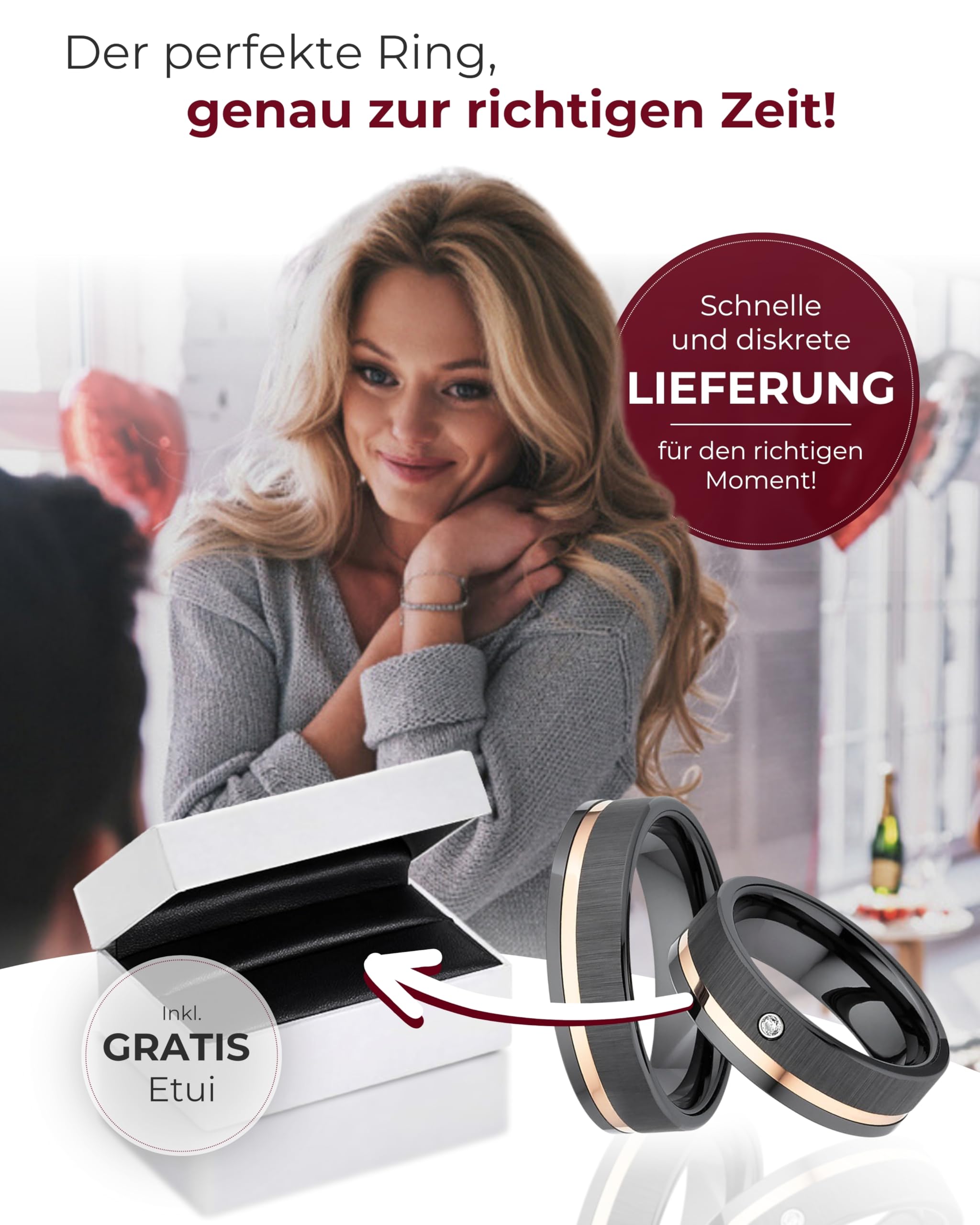 123traumringe Eheringe in Titan, Keramik & Roségold I Partnerringe mit Zirkonia & Etui I Gravierbare Eheringe mit Ringgröße 50-70 mm I Edle Verlobungsringe in 6 mm Breite & 2 mm Stärke I S63
