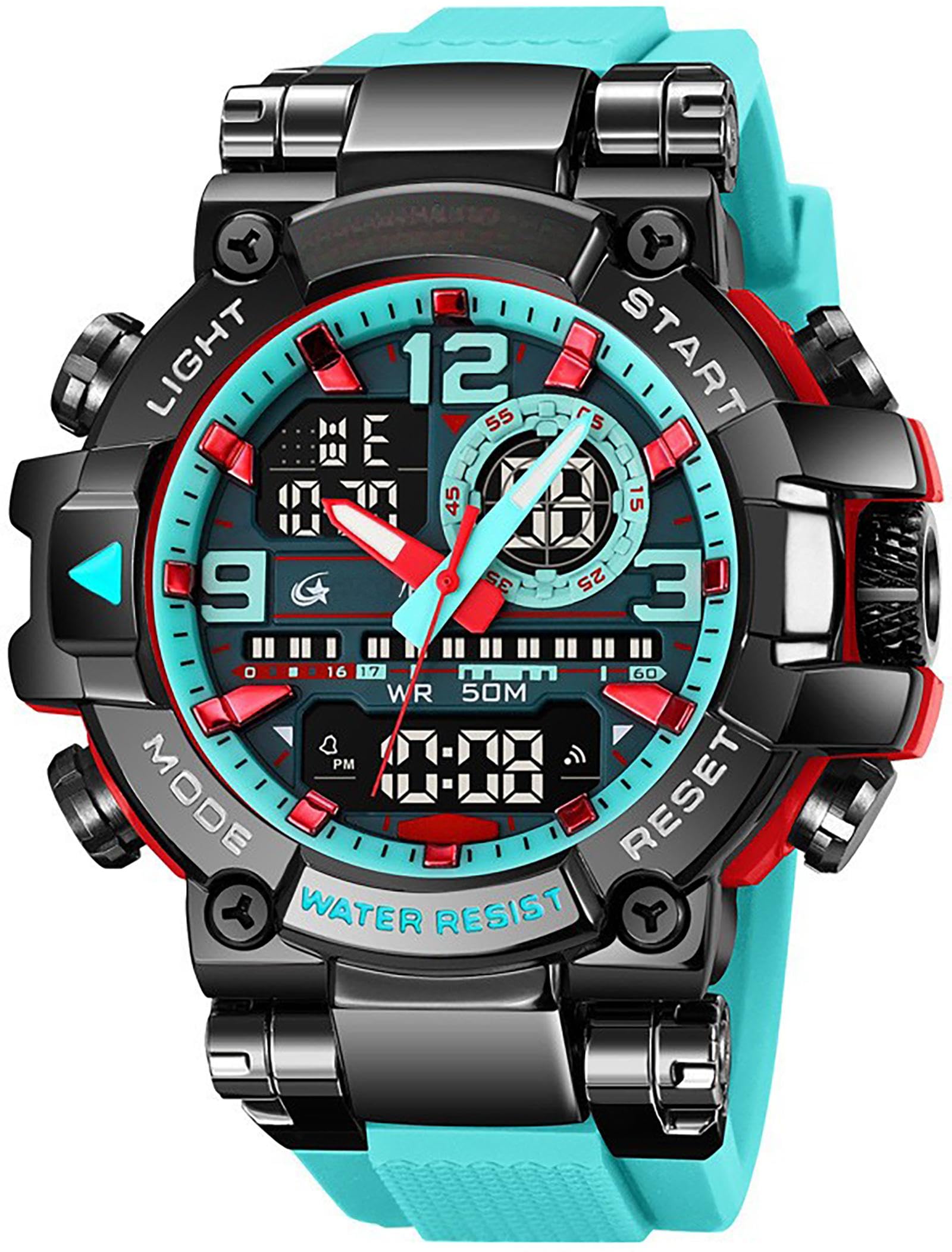 findtime Grande montre numérique de sport pour homme, étanche, robuste, pour homme, garçon, adolescent, montre de sport LED, alarme, double fuseau horaire