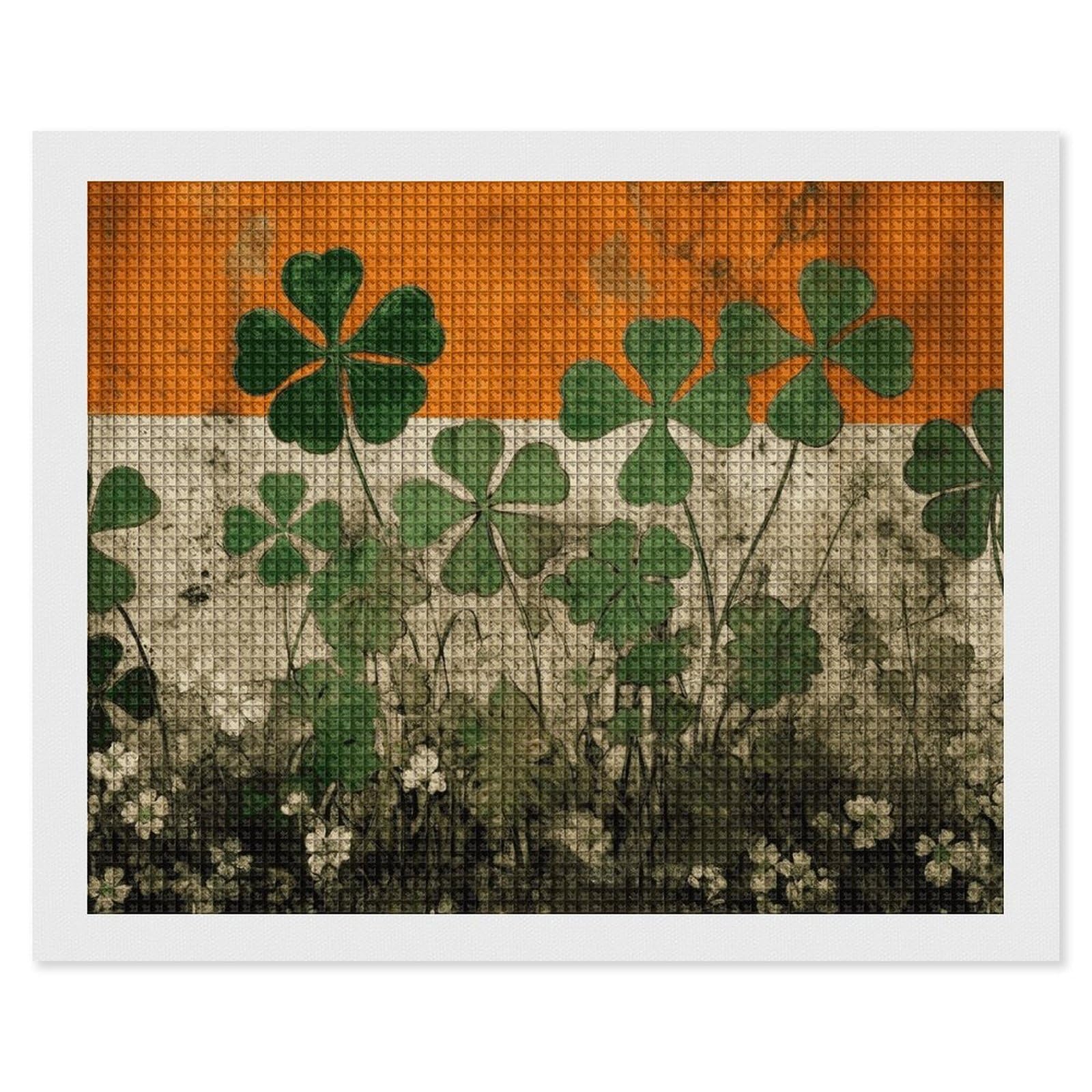 Clover on Flag Background Diamond Art Kits for Adults, DIY 5D Diamonds Painting Kits for Beginner, Round Full Drill Diamond Dots Painting, 16"x20" Diamonds Pictures Gem Art and Crafts Wall Decor
