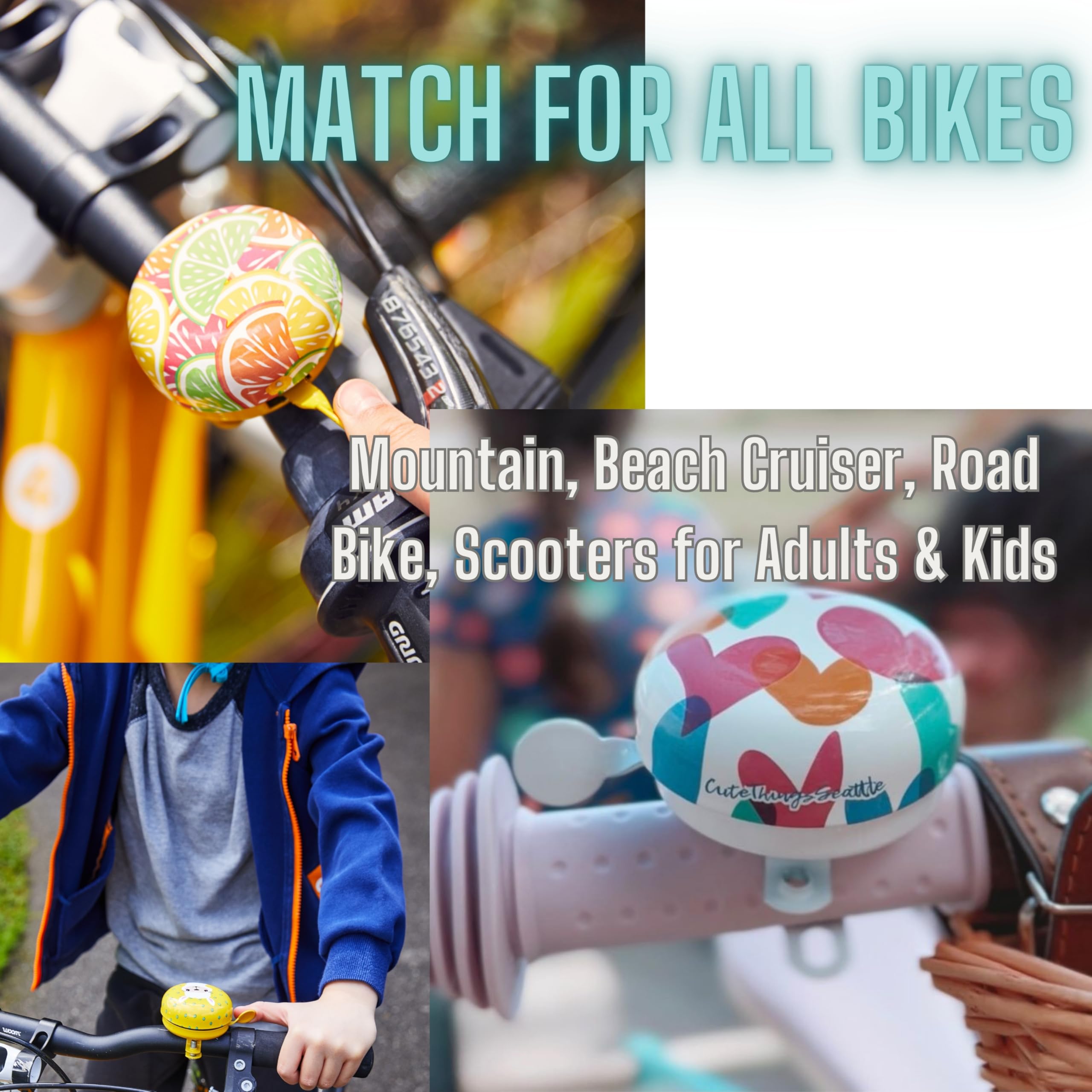 Simpatico campanello per bicicletta con suono forte e chiaro, campanello per bici per adulti e bambini, resistente campanello per bici, scooter, biciclette per bambini e accessori da ciclismo Cute