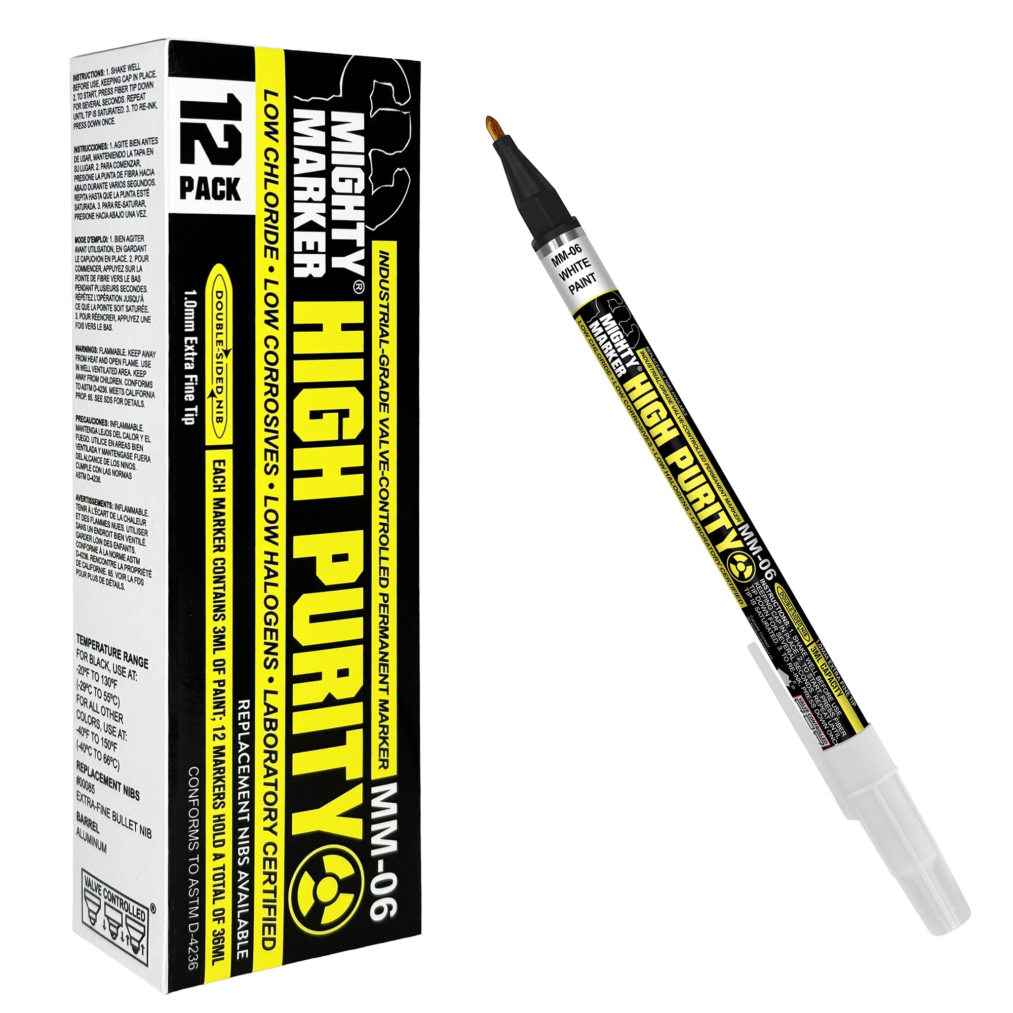 Mighty Marker High Purity MM-06 Certified Paint Markers, Extra Fine Tip, Low Halogen, Low Chloride, Low Corrosive, Lab Tested, Aerospace & Nuclear