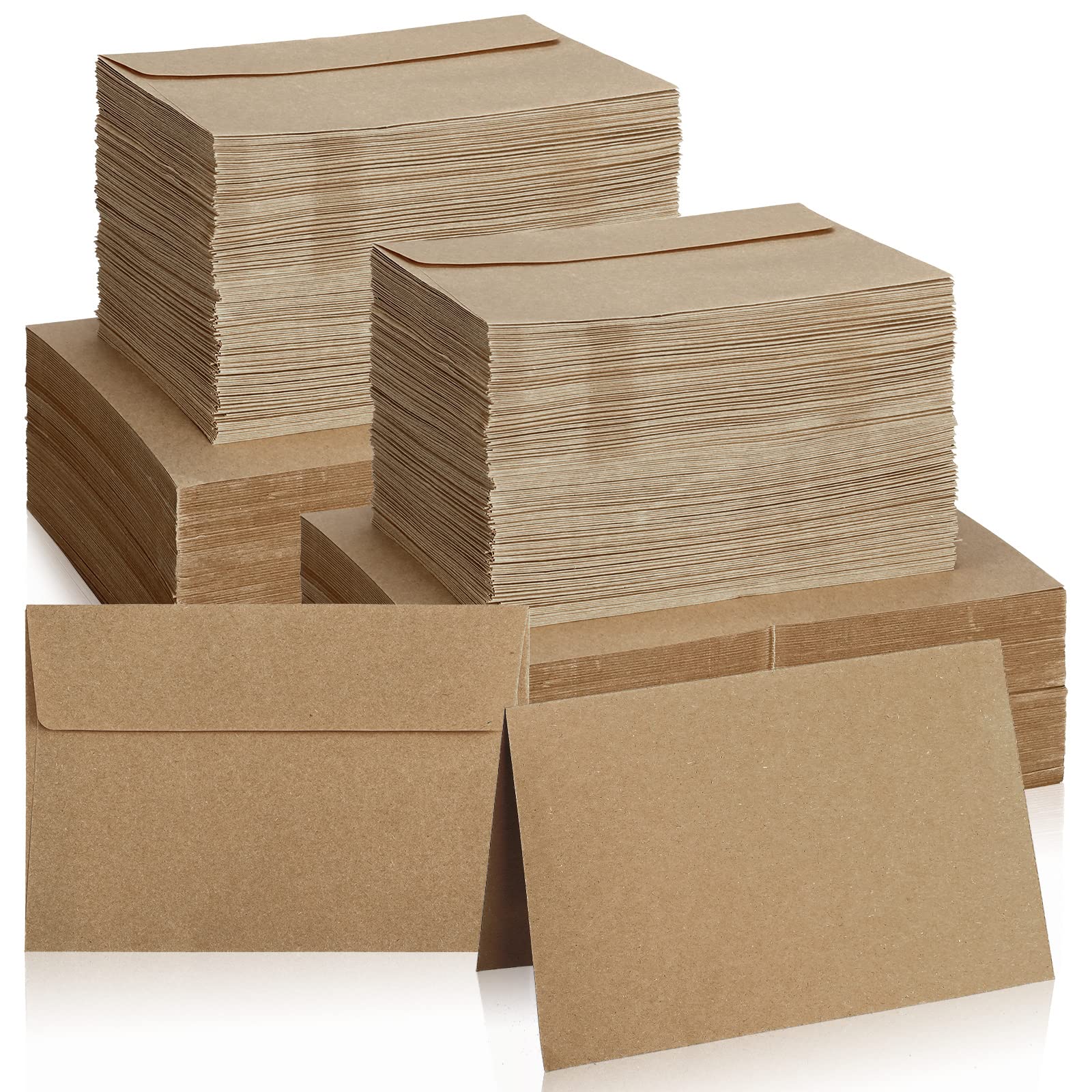 Photo 1 of Sinmoe 300 Pack Blank Cards with Envelopes Kraft Greeting Cards and Envelopes Set Blank Envelopes Folded Note Cardstock Blank Postcards for Invitations Birthday, Wedding, 6.1 x 4.13 Inch, Brown