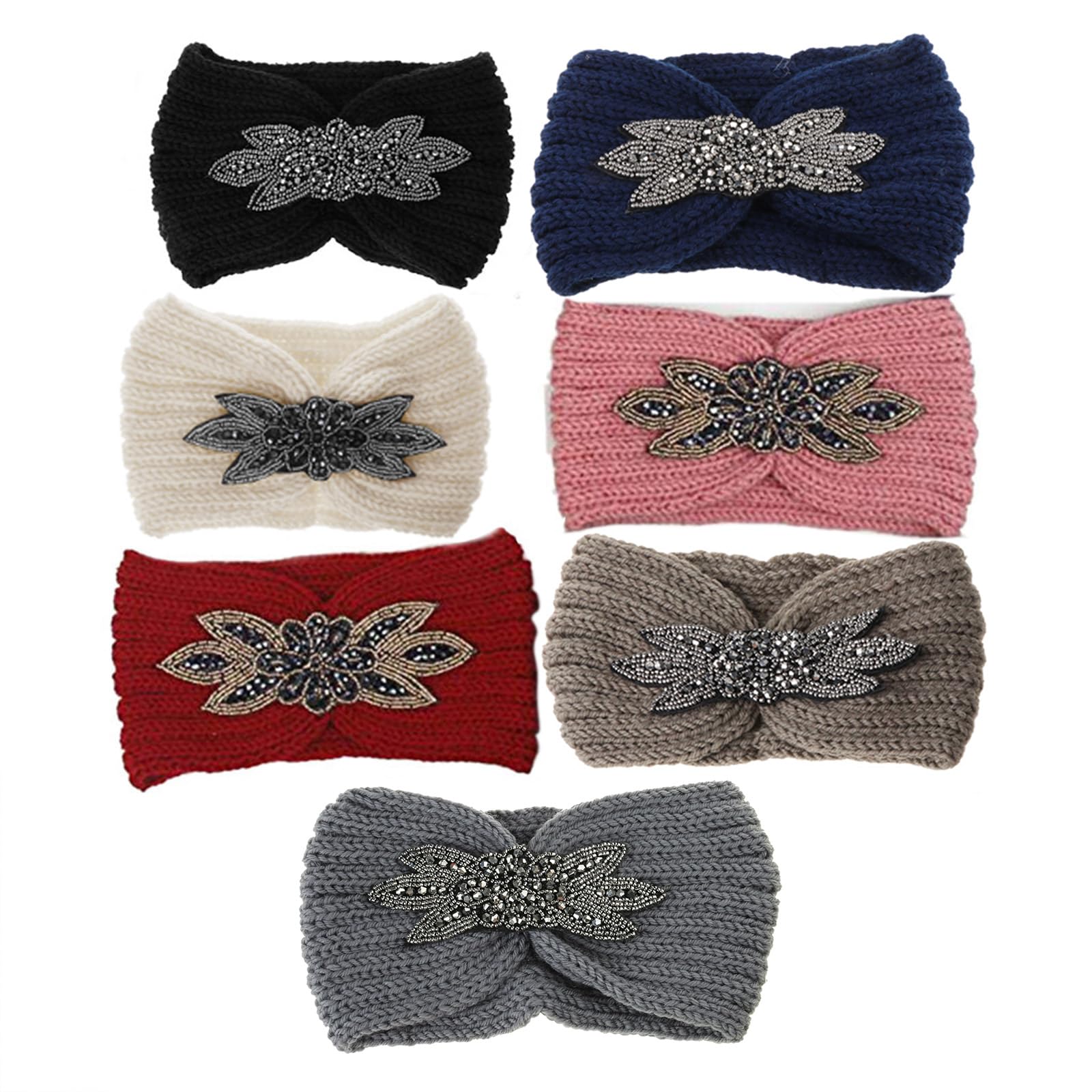 Fentency Women Knitted Hairband Flower for Beaded Ear Warmer Wide for H