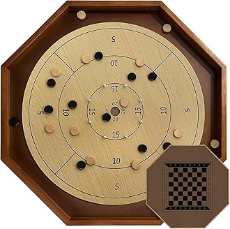 30 Inch Tournament Crokinole Board Game, 2 in 1 Crokinole and Checkers with 26” Playing Surface, Metal Pegs, Wooden Octagon Canadian Tabletop Board Game Krokinole for Families and Friends
