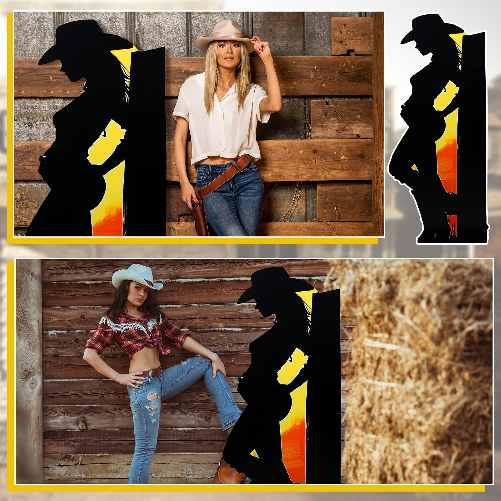 Jetec Sagoma in cartone da 1,7 m con cowgirl, a grandezza naturale, decorazioni per feste a tema occidentale, sfondo, foto, supporto per feste a tema Wild West, compleanno, feste retrò