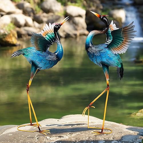 Miniatura 14 de Estatuas de Jardín Esculturas Grandes de Grúa de Metal, Estatua de Metal de Garza al Aire Libre Arte de Patio para Decoración de Jardín, Arte