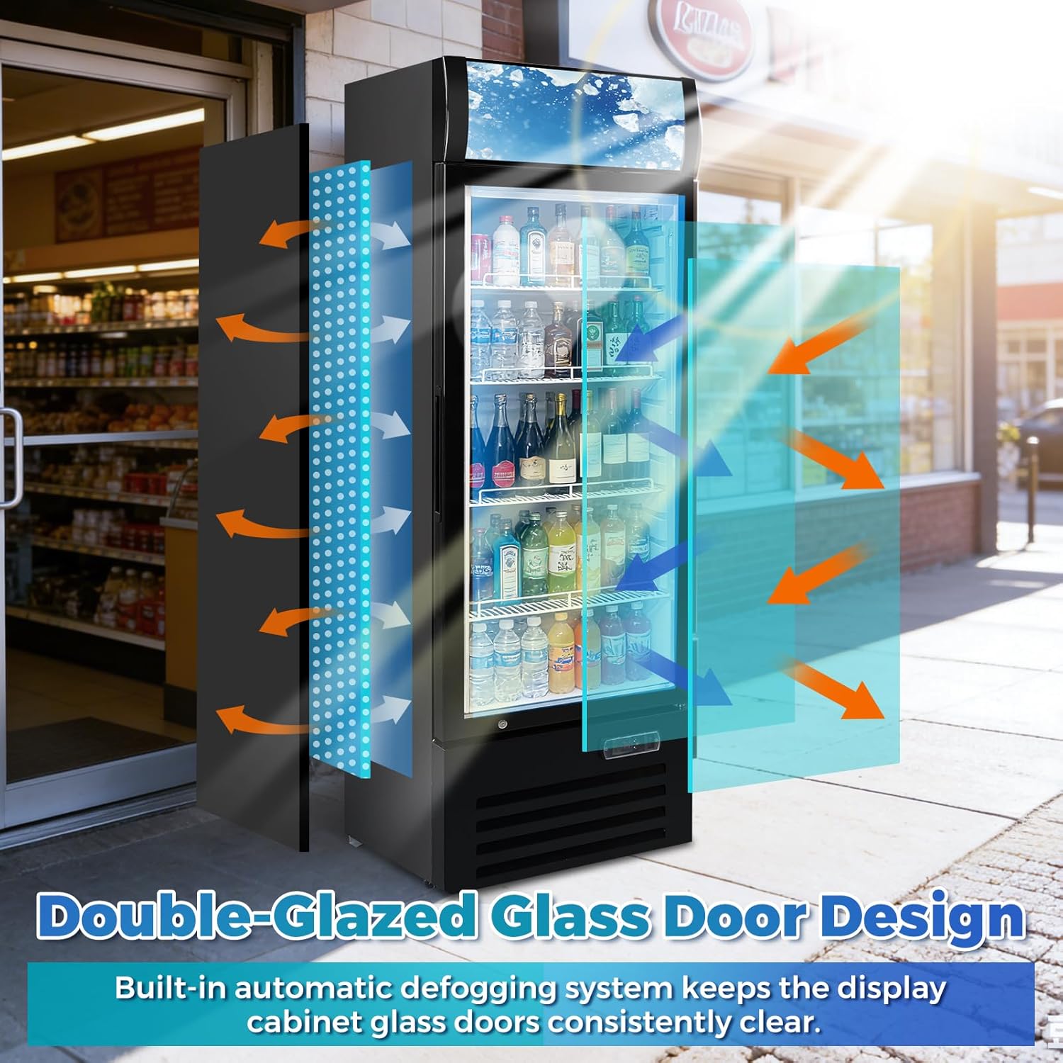 12.5 Cu Ft Commercial Beverage Refrigerator with 1 Glass Doors - Upright Drink Cooler Merchandiser with LED Light Display, 4 Adjustable Shelves, Black, ETL Approved for Business & Retail