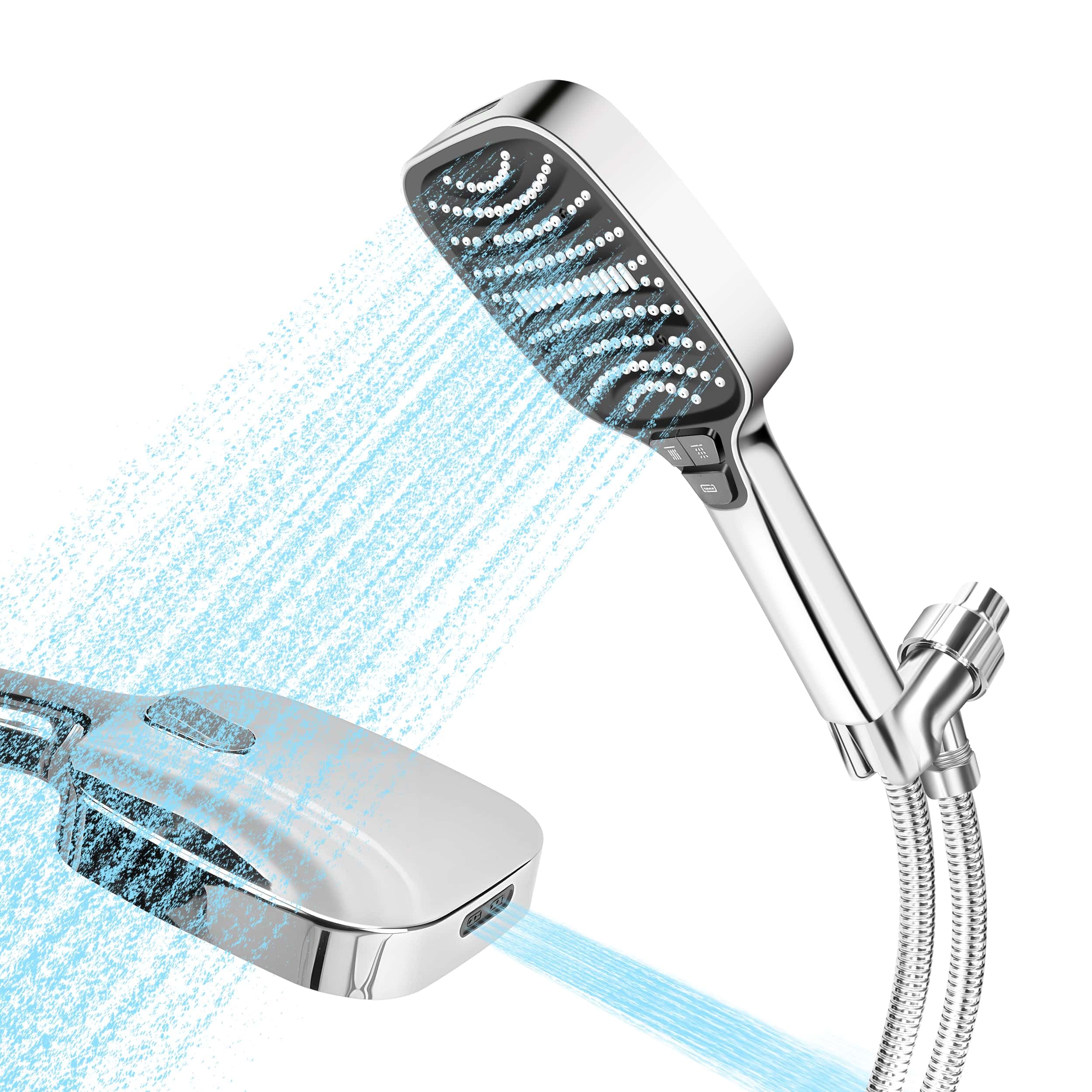 Cabezal de ducha de alta presión con pulverizador de mano, potente cabezal de ducha de mano de 8 modos con ajuste de chorro de alta presión para limpieza de baño, boquillas de silicona