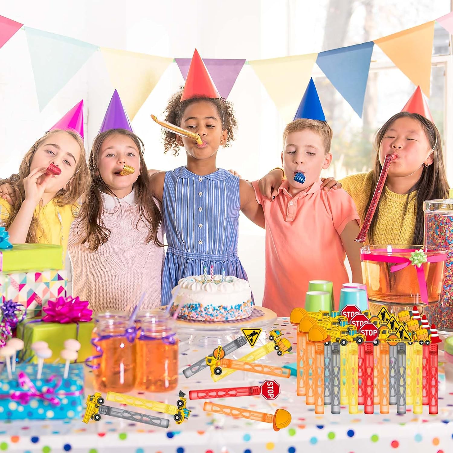 Construction Party Favors,24Pcs Construction Bubble Wands for Kids Birthday Party Supplies,Baby Shower Prizes Pinata Goodie Bag Stuffers Gift