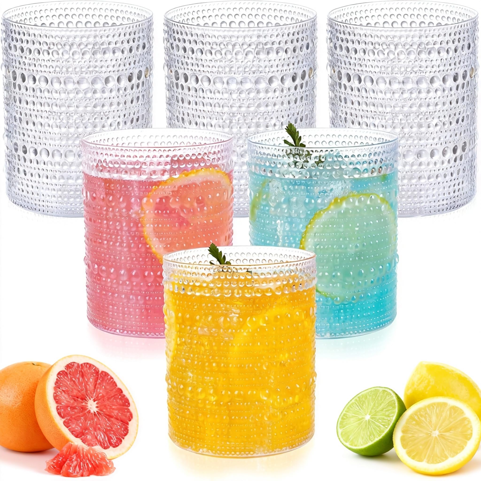 Joyido 18PCS Plastic Hobnail Drinking Glasses - 14 Oz Clear Vintage Glasses Drinkware - Disposable Beaded Cups for