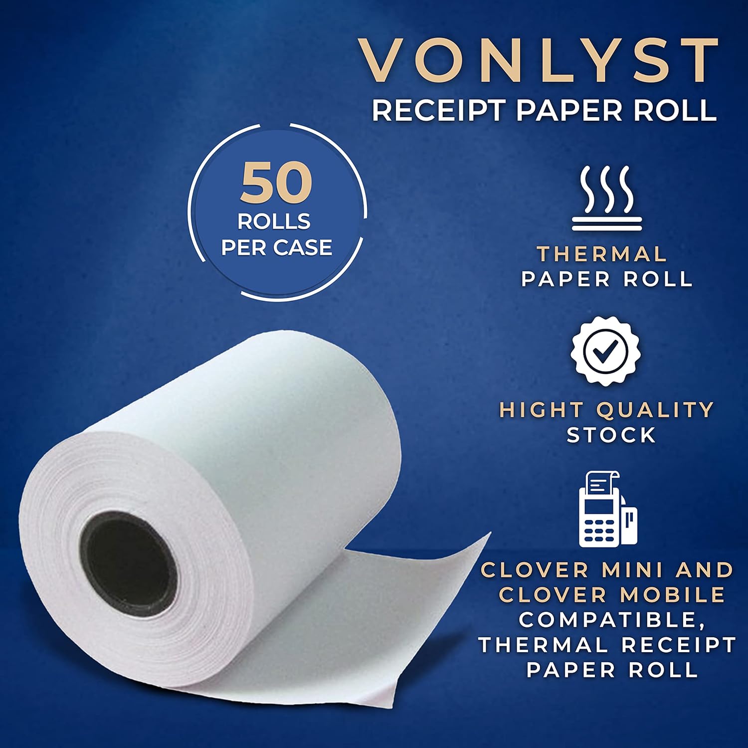 Thermal Receipt Paper Rolls for Clover Mini & Clover Mobile – 2 1/4” x 80’ BPA Free Credit Card Machine Paper Compatible with C200 C300 C301 C302 C302U C305 – POS Printer Paper, 50 Rolls