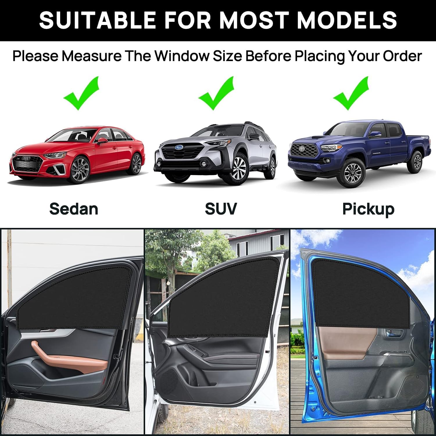 PSLER Universal Side Window Sun Shade Magnetic Privacy Blinds Car Blackout Curtain for Camping Sleeping Driver Passenger Side 2PCS