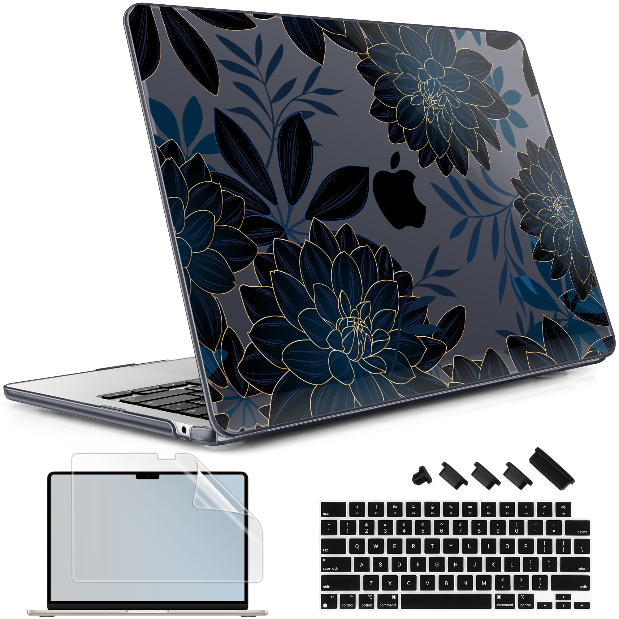 May Chen for M5 MacBook Air 13.6 Inch Case 2026 2025 2024-2022 Release M5 A3449 M4 A3240 M3 A3113 M2 A2681, Plastic Hard Shell Case for MacBook Air 13.6" with Retina Display, Luxury Dahlia
