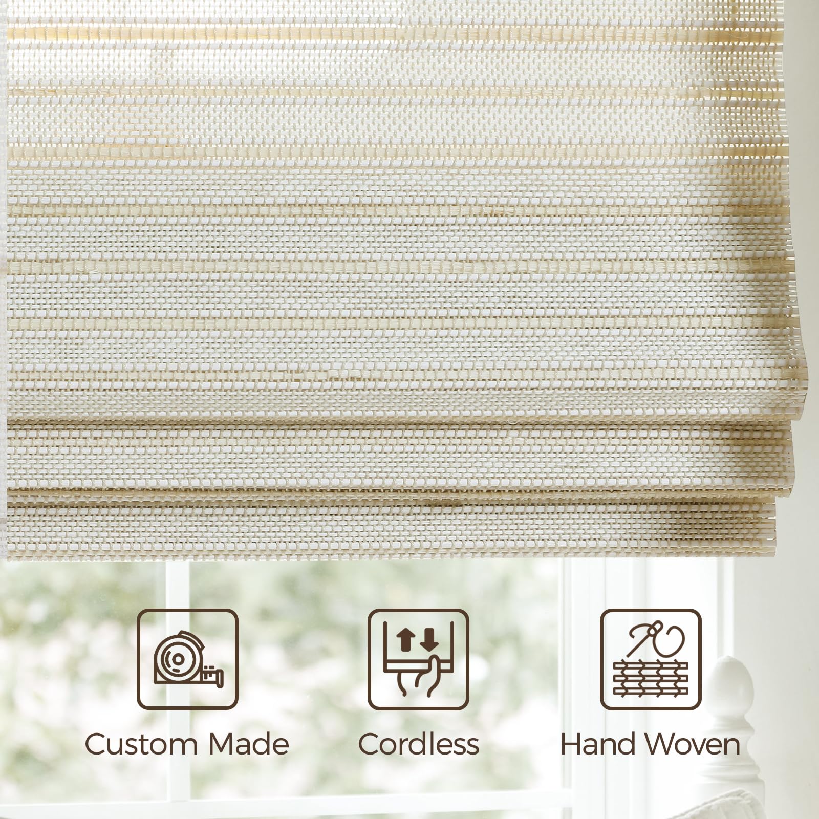 Amazon.com: TWOPAGES Woven Bamboo Cordless Roman Shades, Custom No
