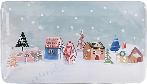 Miniatura 4 de Bico Nordic Village - Juego de 2 platos rectangulares de cerámica para servir ensalada, pasta, queso, jamón, aperitivo, microondas y lavavajillas