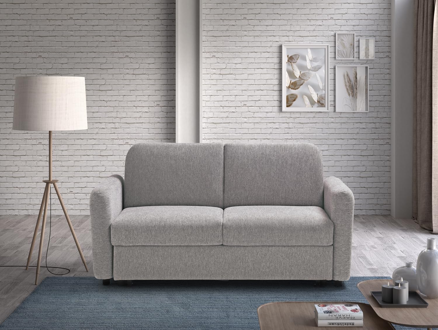 EVERGREENWEB - Divano Letto 2 Posti Matrimoniale L165xP90xA80 cm Moderno Tessuto Beige, Schienale Reclinabile a Doppio Cuscino, Sofà con Chaise Longue Estraibile, Struttura Imbottita Pieghevole, NELLY