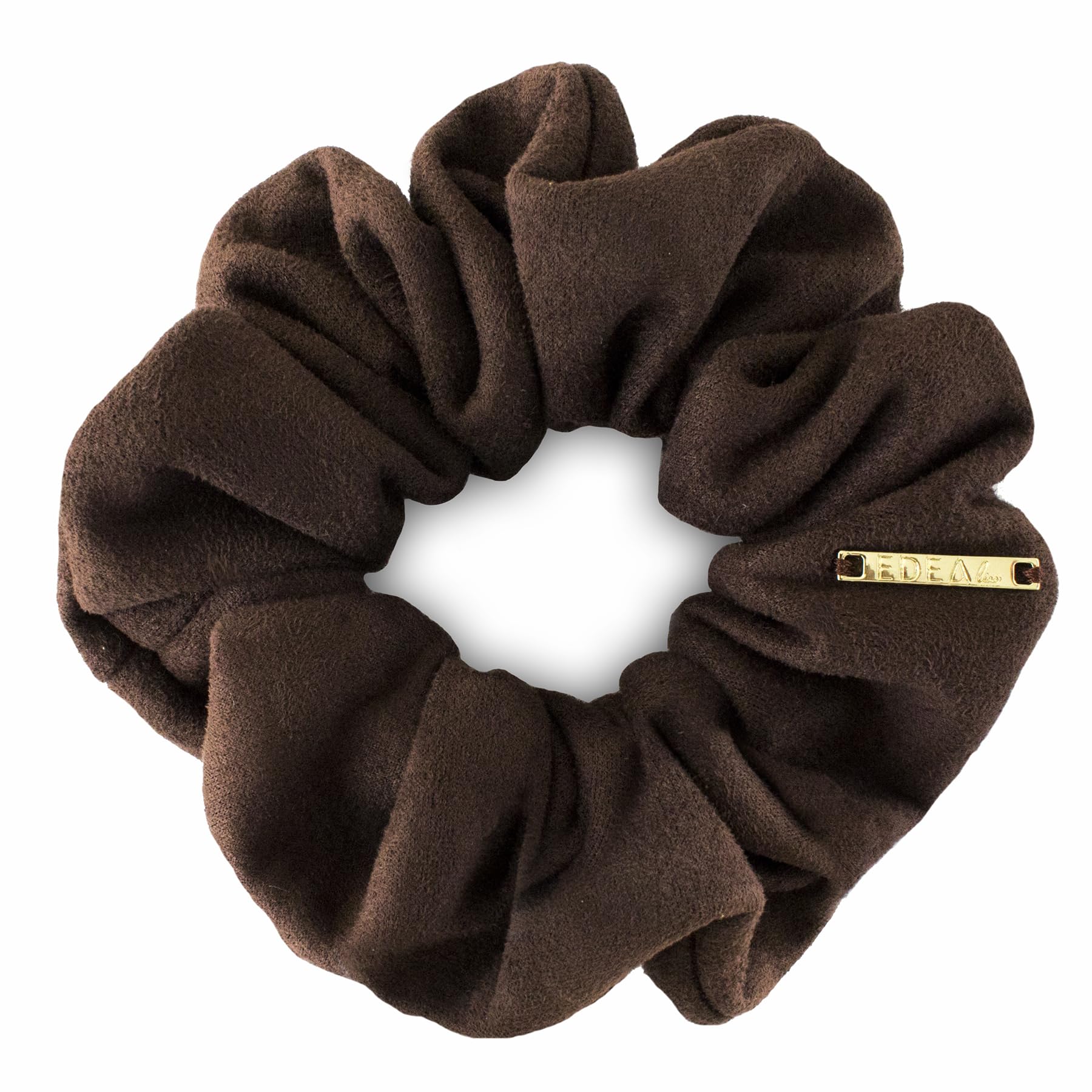 EDEAliss Cozy Luxe Scrunchie – Herbst/Winter Haargummi Damen aus Velours & Kunstleder – Elegantes Premium Haaraccessoire – Kein Ziehen, Sanfter Halt – Fashion Hair Tie (Chocolate Velour Suede)