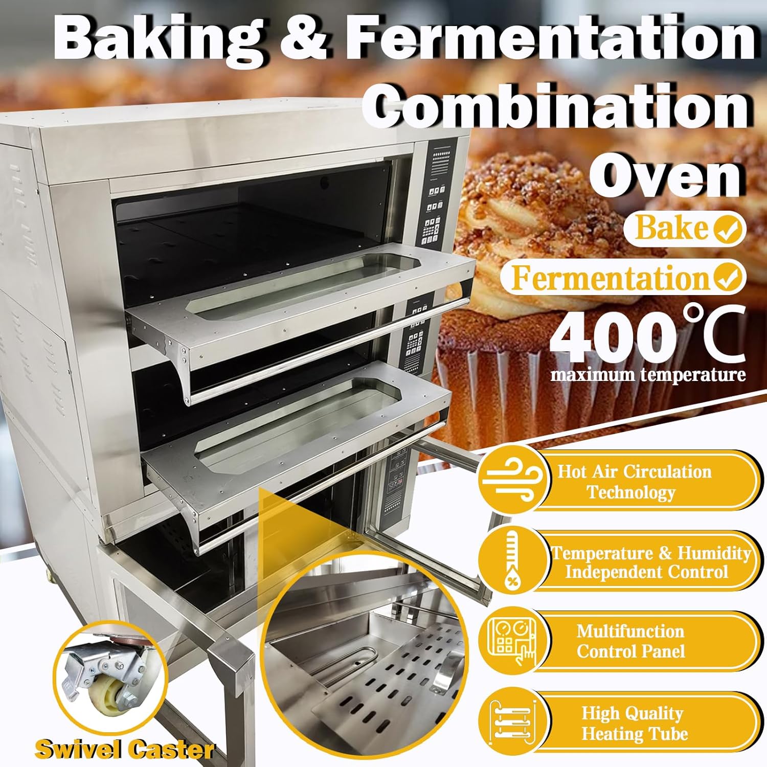 TECHTONGDA Commercial Triple Electric Pizza Oven Baking and Fermentation Combination Oven Can Fit 4 Baking Trays and 8 Trays of Fermentation Tank Three Phase 220V