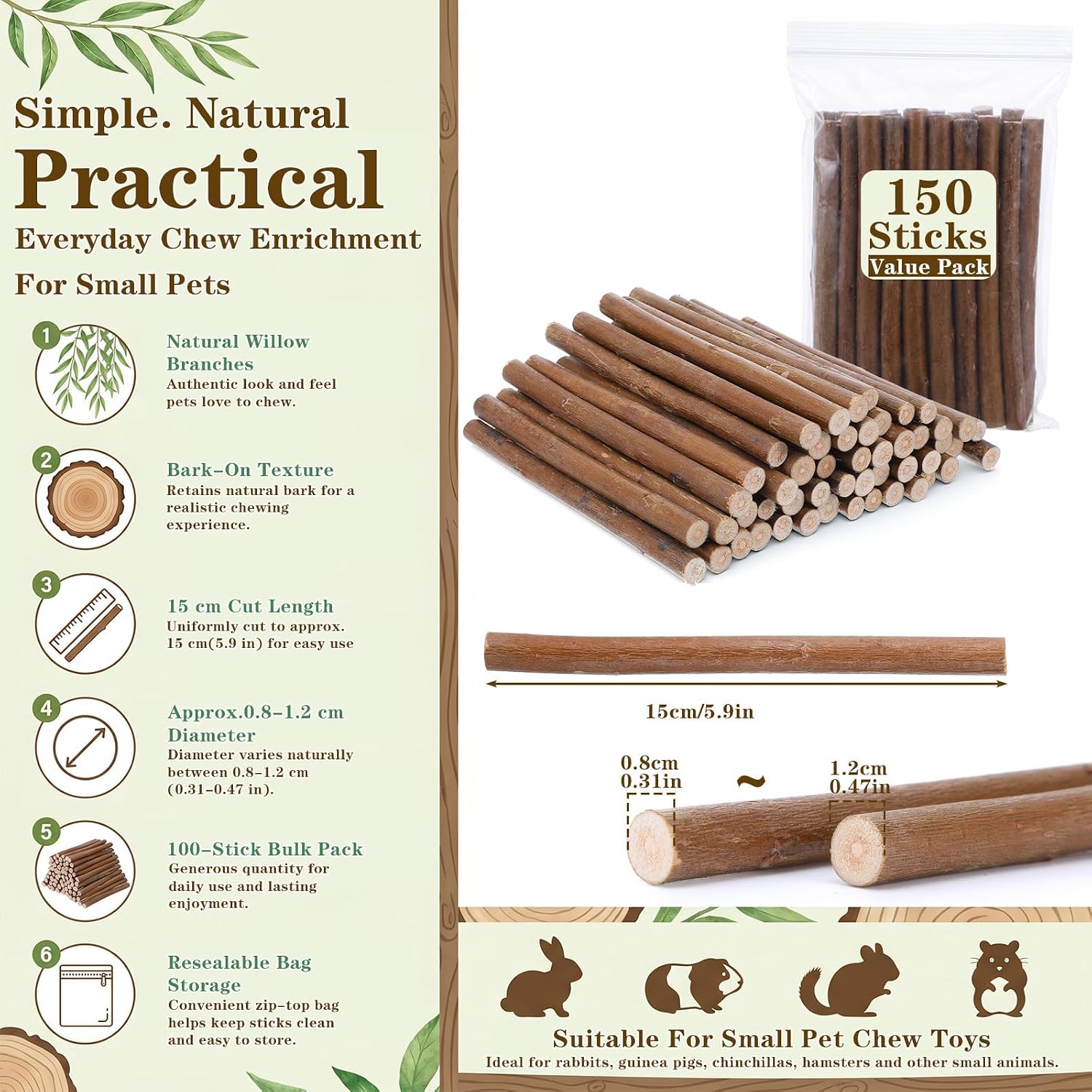 150Pcs Wood Sticks for Crafts, 6 Inch Natural Twigs for DIY Home Decor