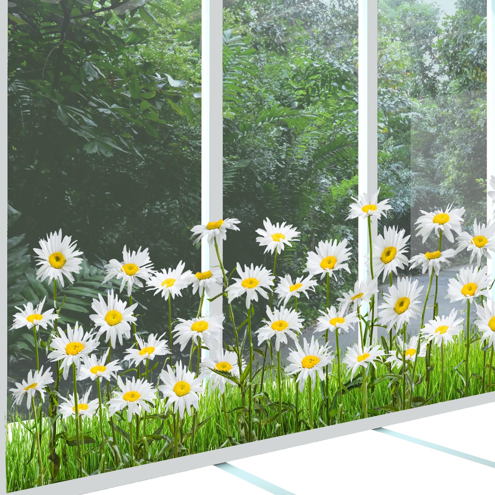 Cholemy Daisy Window Clings Extra Large Spring Window Clings Village Decorations 47.24 x 11.42 Inch Reusable Non Adhesive Sticker Vinyl Farmhouse