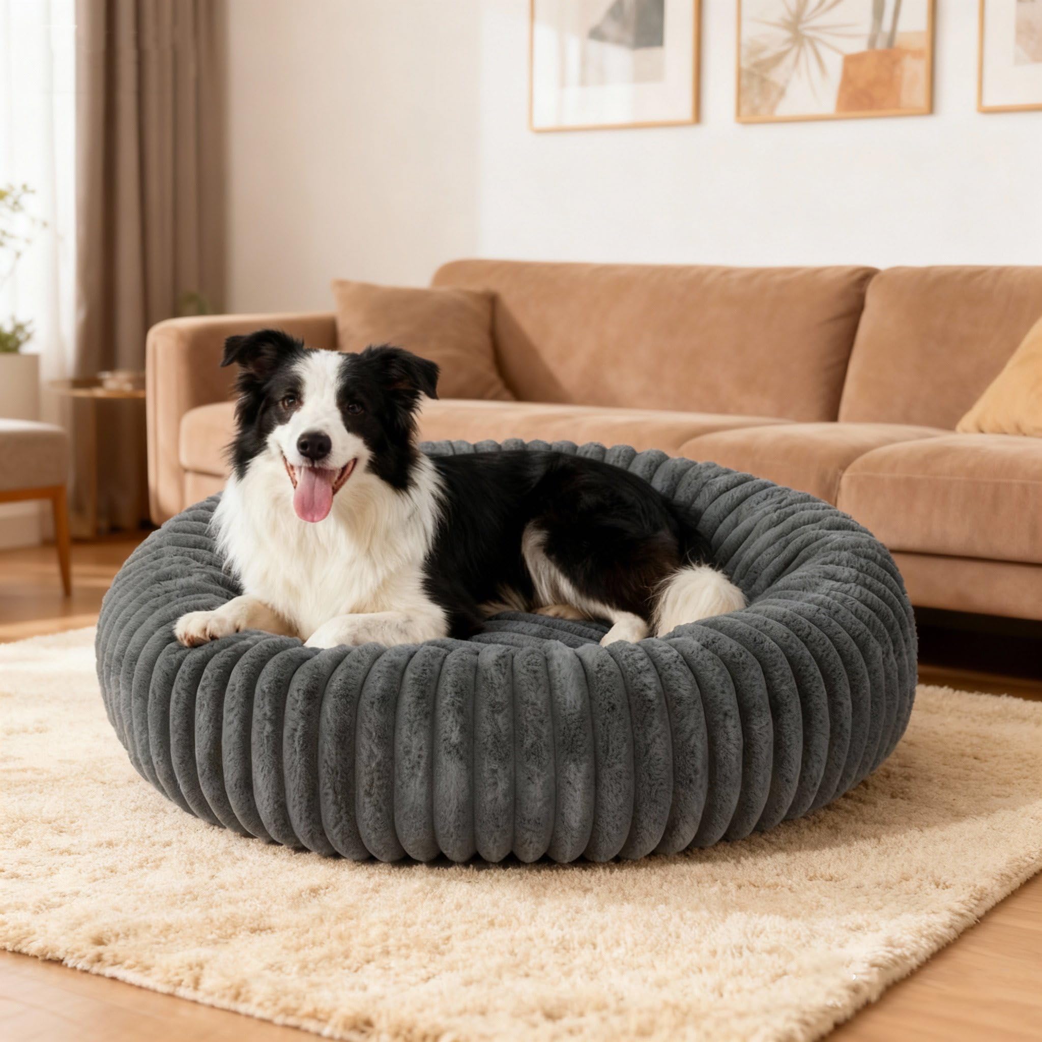 SHJOEE Flauschig Haustierbett Waschbar Hundebett Katzenbett Rund Donut Hundekorb Indoor Katzenkissen Katzenkorb Plüsch Welpenbett Schlafplatz für Katzen Kleine Mittelgroße Hunde