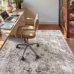 YOH Boho rug lavable 5x7, Charcoal Gray Vintage Non Slip Area Rug, Tapis intérieur dérangé pour salon chambre bureau de cuisine