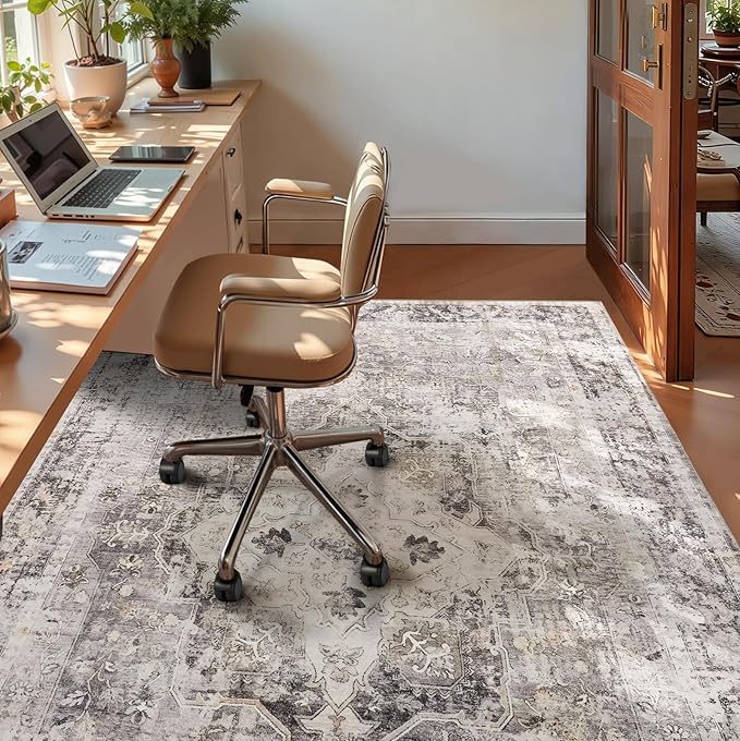 Tapete Boho Lavable 5x7 Gris Carbón Antideslizante miniatura 4